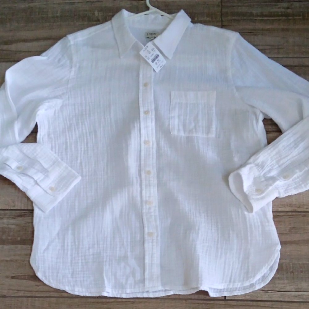 J.CREW..SOFT WHITE COTTON BLOUSE..LARGE